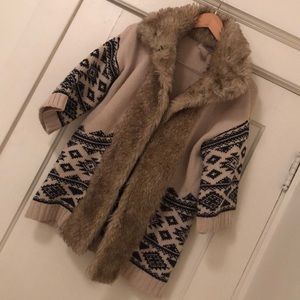 Faux fur lined sweater jacket